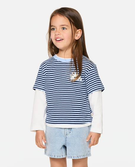 T-shirt fille road trip stripe Sky blue 3 - vertbaudet enfant 