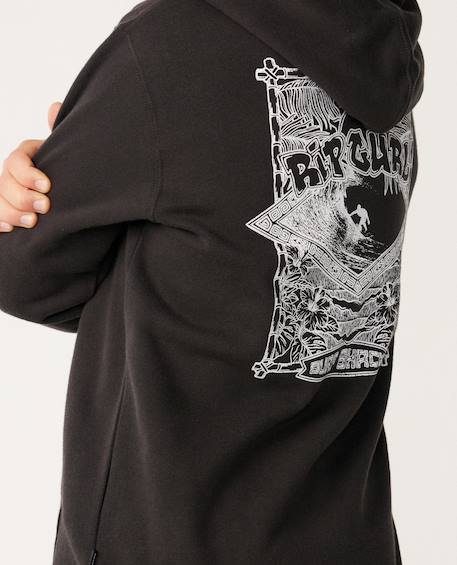 Sweat à capuche garçon surf shack art Washed black+Wave pool 5 - vertbaudet enfant 
