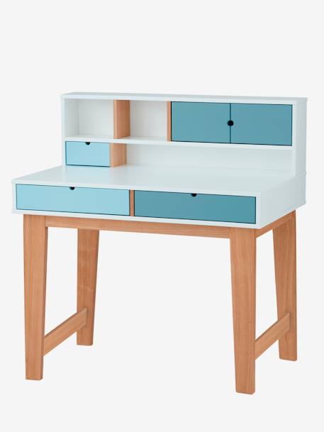 Bureau enfant LIGNE OSLO blanc/bleu/bois+VERT MOYEN UNI AVEC DECOR 2 - vertbaudet enfant 