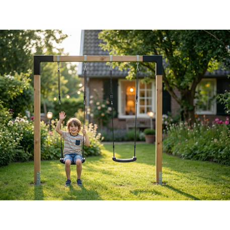 Balançoire double en bois 230cm pour enfants dès 3 ans Naturel 6 - vertbaudet enfant 