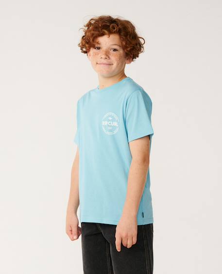 T-shirt garçon staple Blanc+Light navy+Wave pool 14 - vertbaudet enfant 