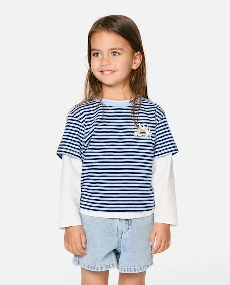 T-shirt fille road trip stripe Sky blue 1 - vertbaudet enfant 