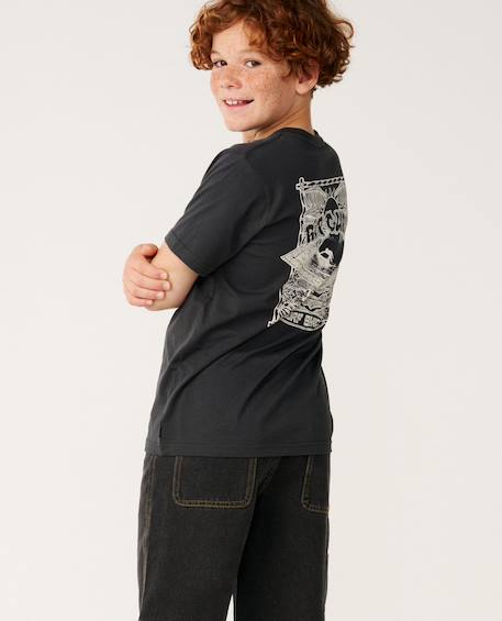 T-shirt garçon surf shack art Bone+Washed black+Wave pool 12 - vertbaudet enfant 