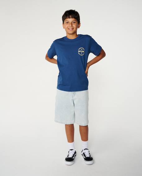 T-shirt garçon staple Blanc+Light navy+Wave pool 10 - vertbaudet enfant 