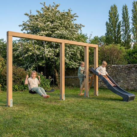 Structure de jeux en bois balançoire toboggan et barre fixe 433cm Naturel 6 - vertbaudet enfant 