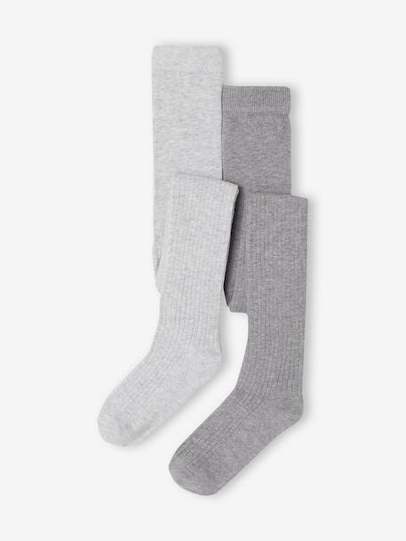 Fille-Sous-vêtement-Lot de 2 paires de collants en maille côtelée fille