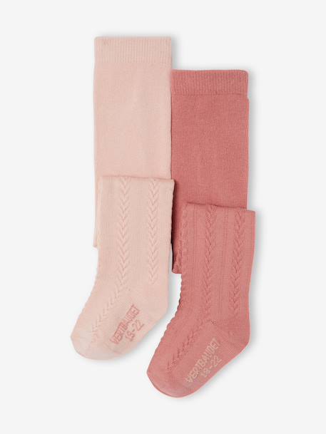 Lot de 2 paires de collants en maille torsadée bébé fille gris chiné+marine+rose pâle 5 - vertbaudet enfant 