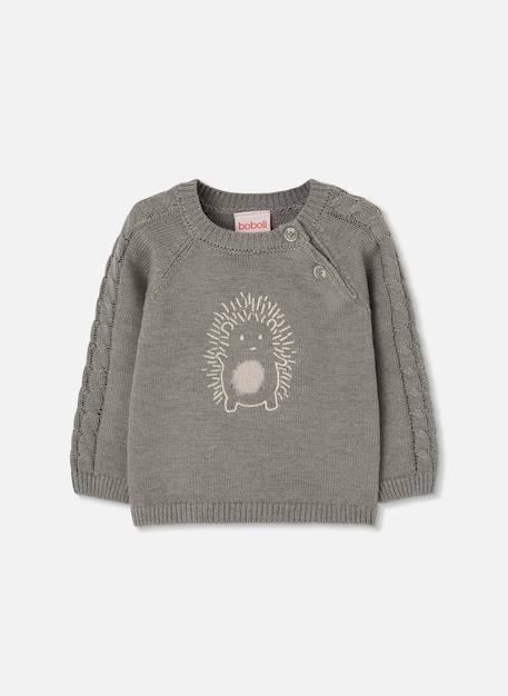 Pull bébé garçon avec broderie hérisson Vert 3 - vertbaudet enfant 
