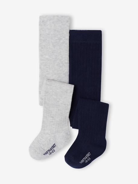 Lot de 2 paires de collants en maille côtelée bébé fille marine+noix de pécan 1 - vertbaudet enfant 