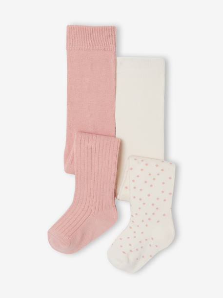 Lot de 2 collants bébé fille rose poudré 1 - vertbaudet enfant 