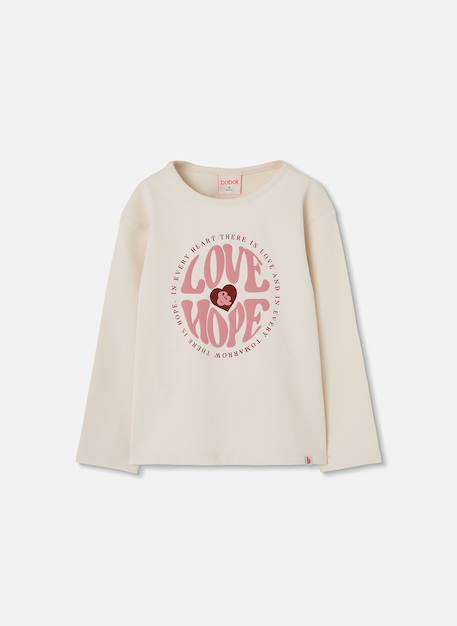 T-shirt fille maille imprimé love & hope Beige 2 - vertbaudet enfant 