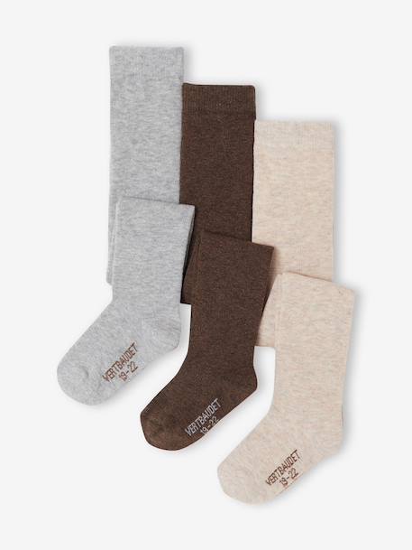 Lot de 3 collants bébé maille beige+Blanc/rose clair/gris chiné+brun+écru+vieux rose 6 - vertbaudet enfant 