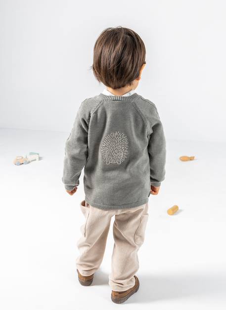 Pull bébé garçon avec broderie hérisson Vert 2 - vertbaudet enfant 