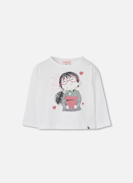 T-shirt fille maille imprimé fille avec fleurs Blanc 2 - vertbaudet enfant 