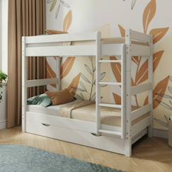Chambre et rangement-Chambre-Lit bébé, lit enfant-Lit superposé avec sommier gigogne bois massif aaron
