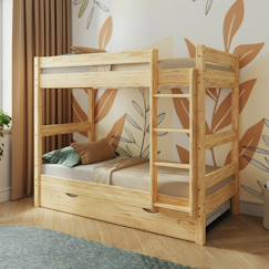 Chambre et rangement-Chambre-Lit bébé, lit enfant-Lit superposé avec sommier gigogne bois massif aaron