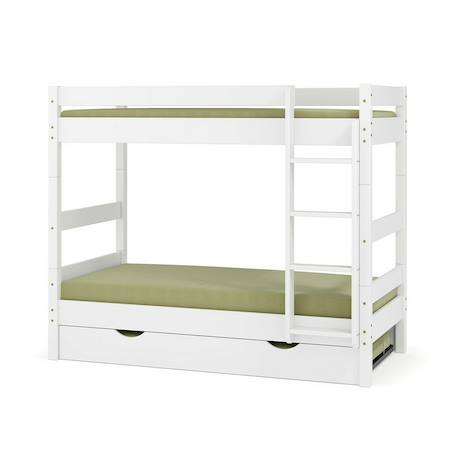 Lit superposé avec sommier gigogne bois massif aaron Blanc+Bois naturel 3 - vertbaudet enfant 