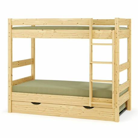 Lit superposé avec sommier gigogne bois massif aaron Blanc+Bois naturel 9 - vertbaudet enfant 