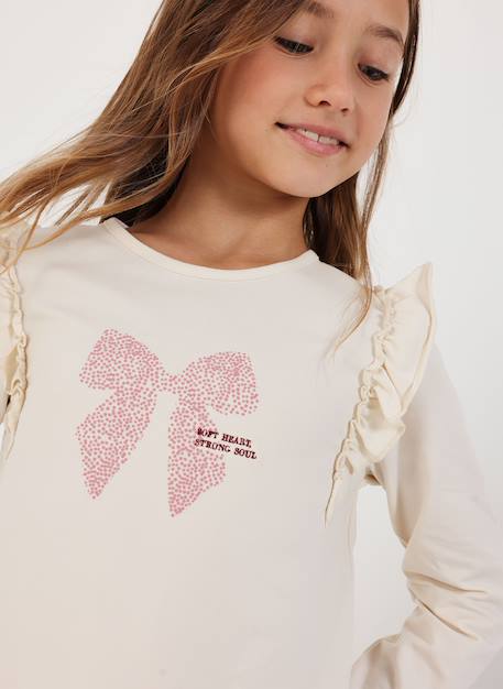 T-shirt fille en maille imprimé noeud Beige 2 - vertbaudet enfant 