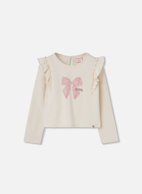T-shirt fille en maille imprimé noeud Beige 3 - vertbaudet enfant 