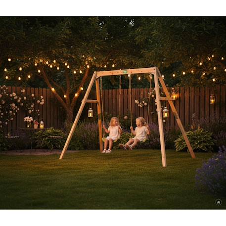 Balançoire double en bois pour jardin enfant dès 3 ans Naturel 4 - vertbaudet enfant 