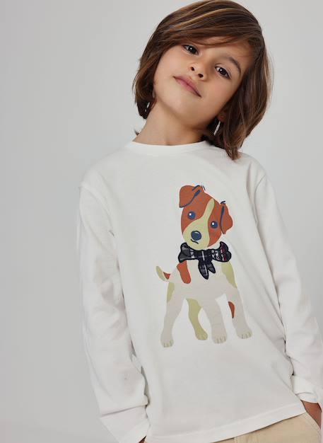 T-shirt garçon en maille imprimé chien Blanc 1 - vertbaudet enfant 