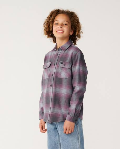 Chemise manches longues en flanelle count enfant Charcoal grey+Kaki rock+Taupe 2 - vertbaudet enfant 