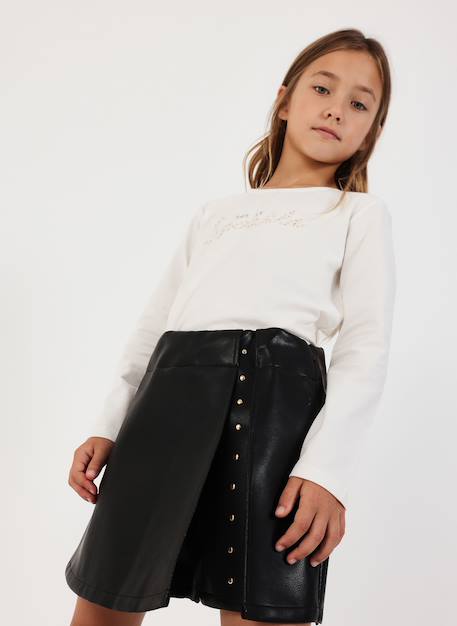 Jupe-short fille en simili cuir avec clous Noir 1 - vertbaudet enfant 