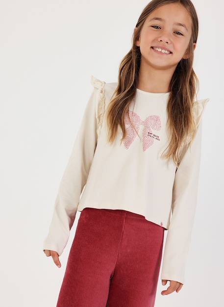 T-shirt fille en maille imprimé noeud Beige 1 - vertbaudet enfant 