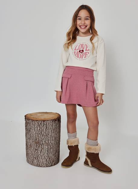 Jupe-short fille maille pied-de-poule Rose 1 - vertbaudet enfant 