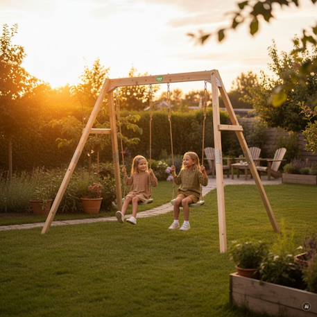 Balançoire double en bois pour jardin enfant dès 3 ans Naturel 3 - vertbaudet enfant 