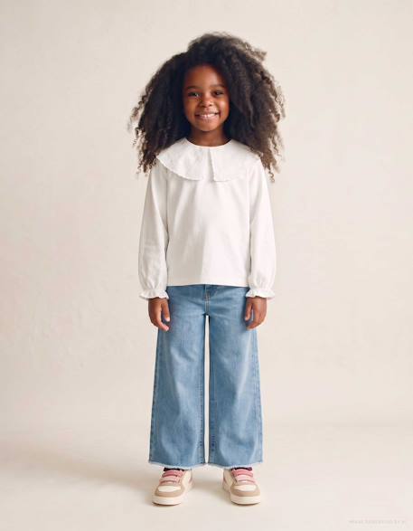 T-shirt en coton avec maxi col en broderie anglaise Blanc+Marrón 1 - vertbaudet enfant 