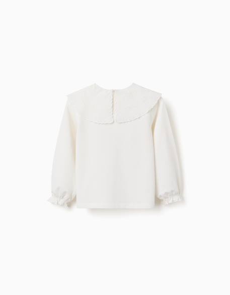 T-shirt en coton avec maxi col en broderie anglaise Blanc+Marrón 3 - vertbaudet enfant 