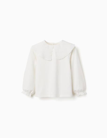 T-shirt en coton avec maxi col en broderie anglaise Blanc+Marrón 2 - vertbaudet enfant 