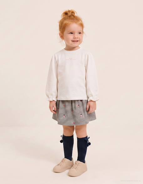 Sweat et jupe-short à carreaux vichy en coton Blanc 1 - vertbaudet enfant 