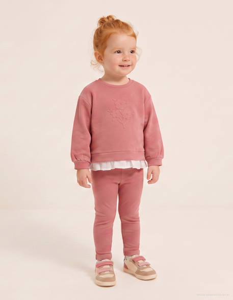 Ensemble de jogging en coton avec imprimé fleur en relief Rose 1 - vertbaudet enfant 