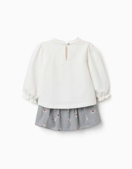 Sweat et jupe-short à carreaux vichy en coton Blanc 3 - vertbaudet enfant 