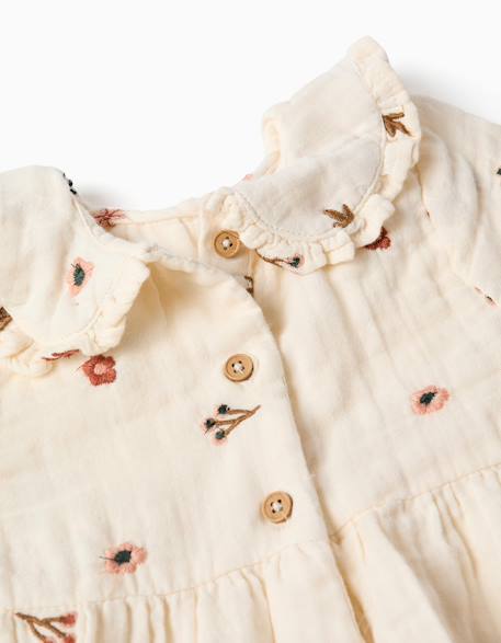 Robe en coton à manches longues avec broderie florale Blanc 2 - vertbaudet enfant 