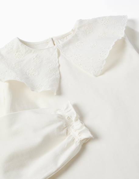 T-shirt en coton avec maxi col en broderie anglaise Blanc+Marrón 4 - vertbaudet enfant 