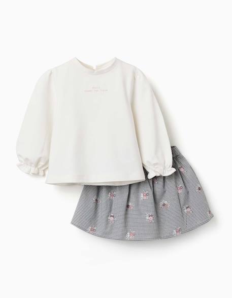 Sweat et jupe-short à carreaux vichy en coton Blanc 2 - vertbaudet enfant 