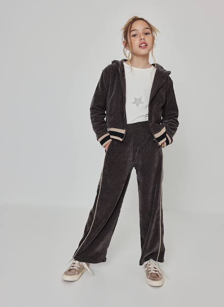 Pantalon fille velours avec bande latérale Marron 1 - vertbaudet enfant 