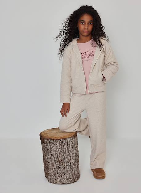 Pantalon fille en maille wide leg Beige 1 - vertbaudet enfant 