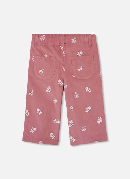 Pantalon fille velours côtelé fin imprimé fleurs Rose 3 - vertbaudet enfant 