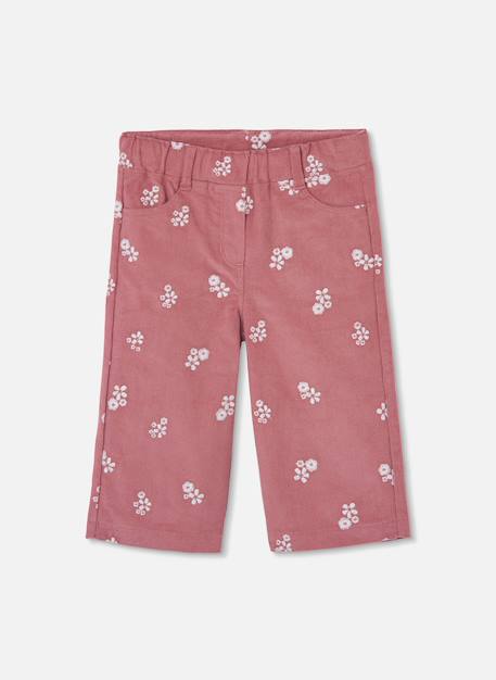 Pantalon fille velours côtelé fin imprimé fleurs Rose 2 - vertbaudet enfant 
