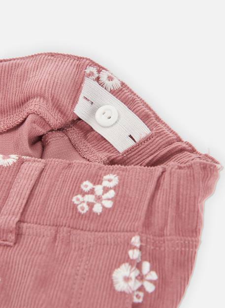 Pantalon fille velours côtelé fin imprimé fleurs Rose 4 - vertbaudet enfant 