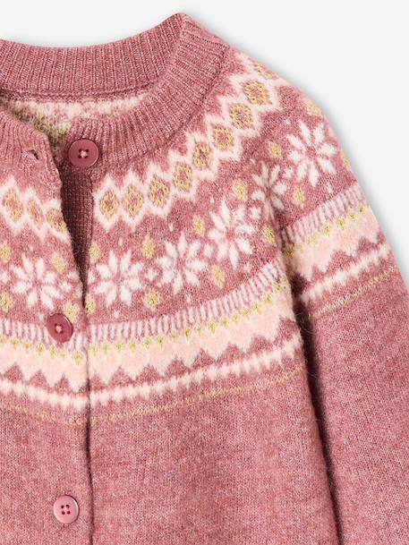 Gilet jacquard fille maille fantaisie fil brillant écru+mauve 8 - vertbaudet enfant 