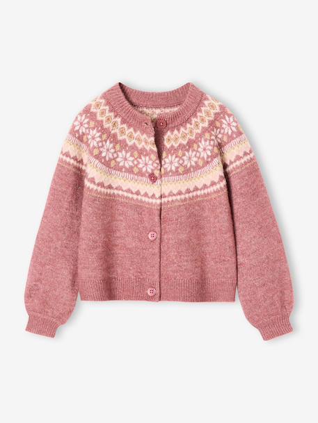 Gilet jacquard fille maille fantaisie fil brillant écru+mauve 6 - vertbaudet enfant 