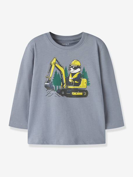 T-shirt manches longues coupe ample garçon name it bleu ardoise+écru+gris+vert 5 - vertbaudet enfant 