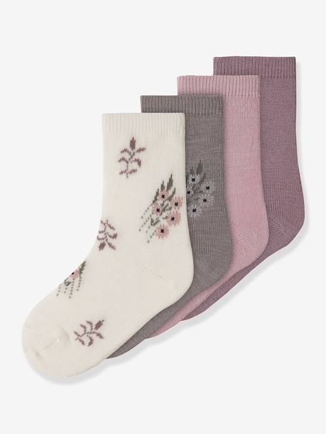Lot de 4 paires de chaussettes fille en mélange de laine mérinos name it bois de rose 1 - vertbaudet enfant 