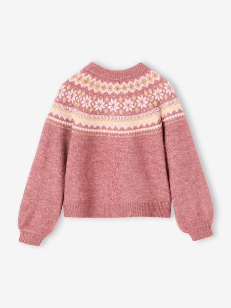Gilet jacquard fille maille fantaisie fil brillant écru+mauve 7 - vertbaudet enfant 